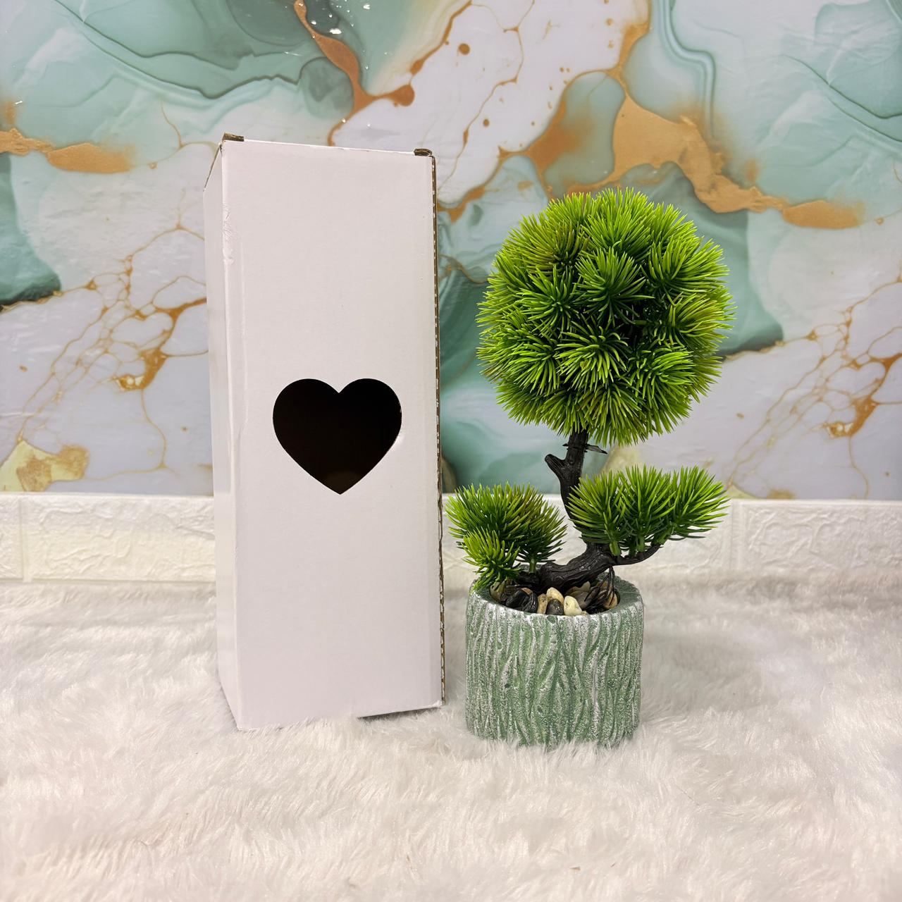 AM7449 Mini Artificial Pine Bonsai in Textured Stone-Style Pot