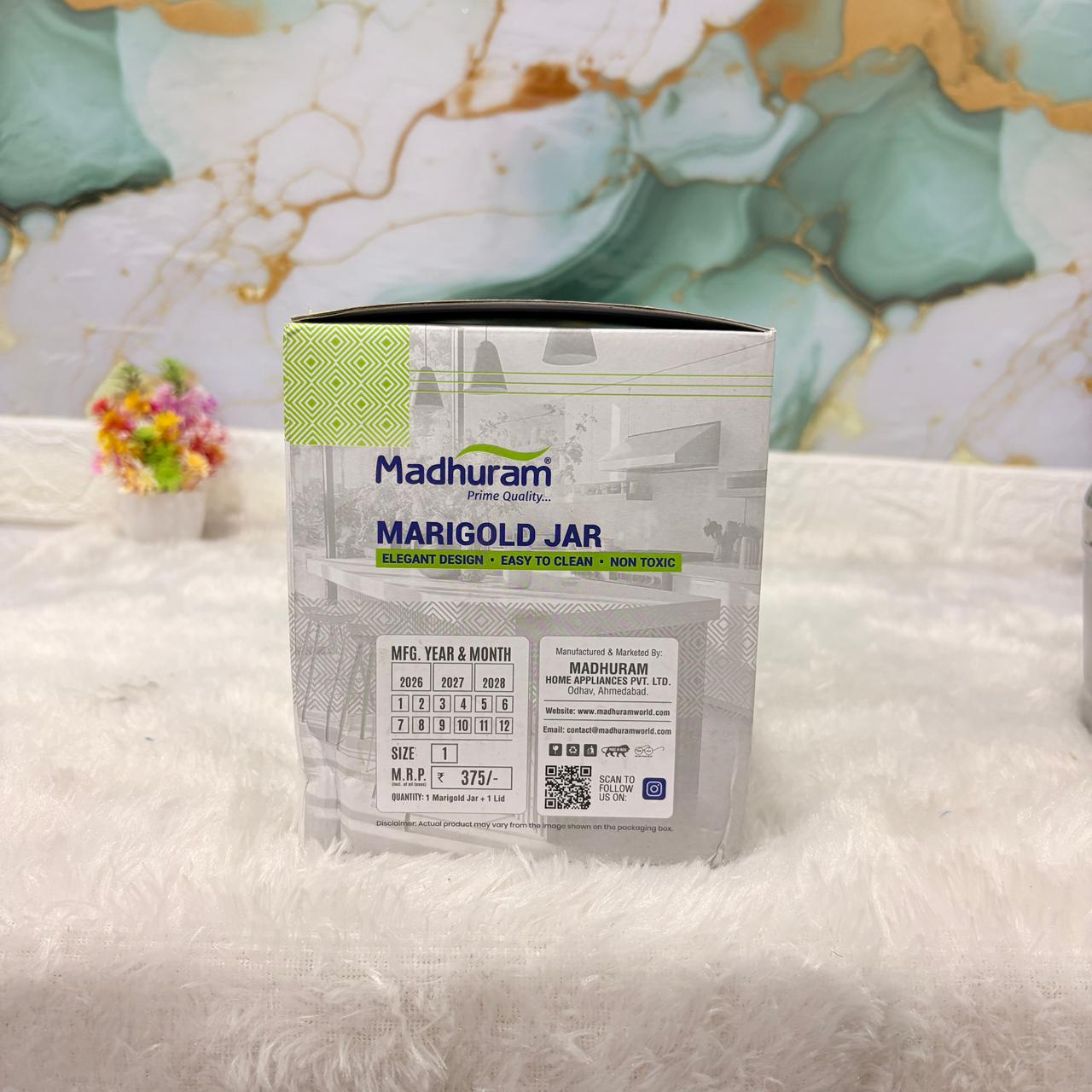 AM7489 Madhuram Marigold Stainless Steel Storage Jar with Transparent Lid (No.1)