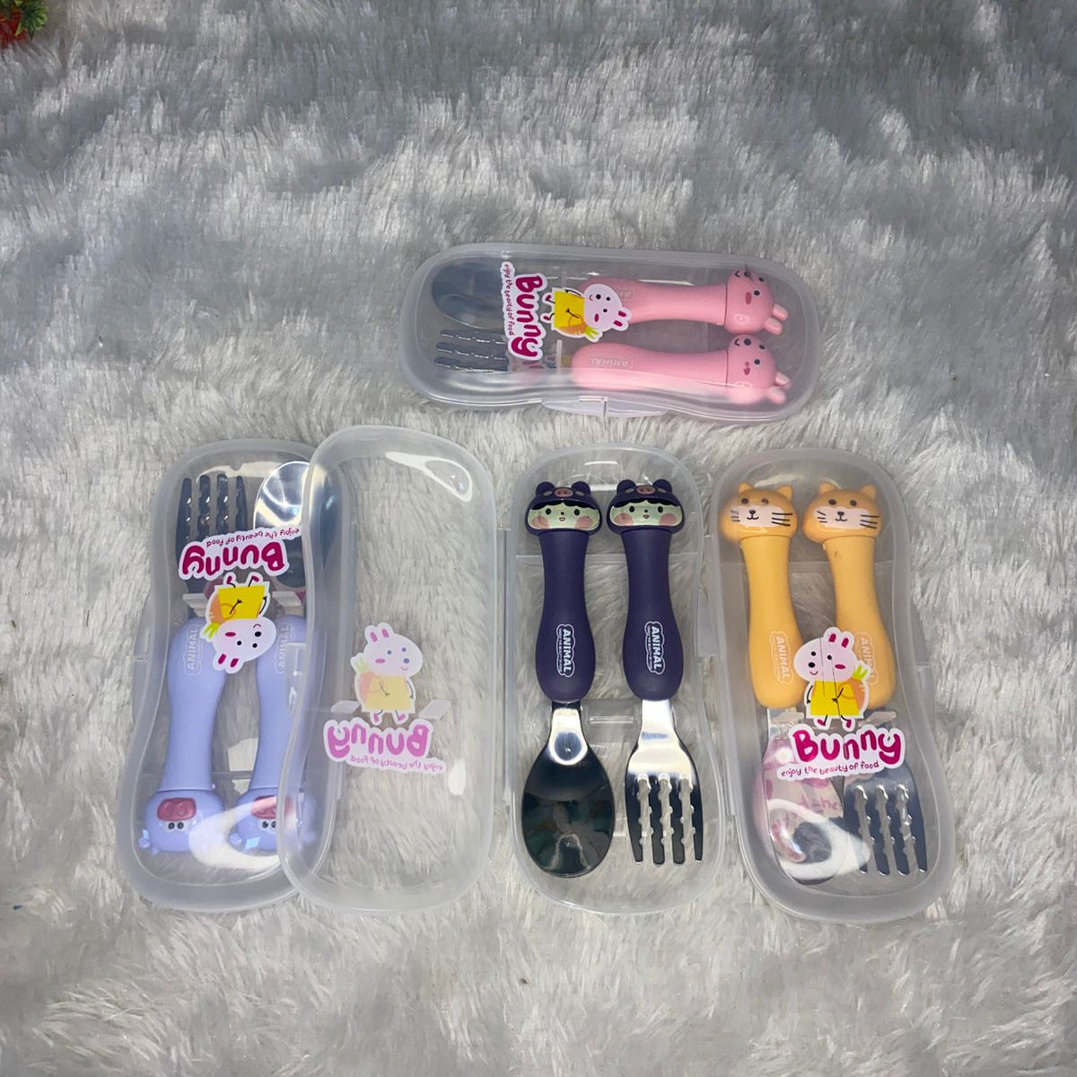 AM7511 Baby Self Feeding Spoon & Fork Set with Case | Stainless Steel Kids Cutlery 2-Piece Set