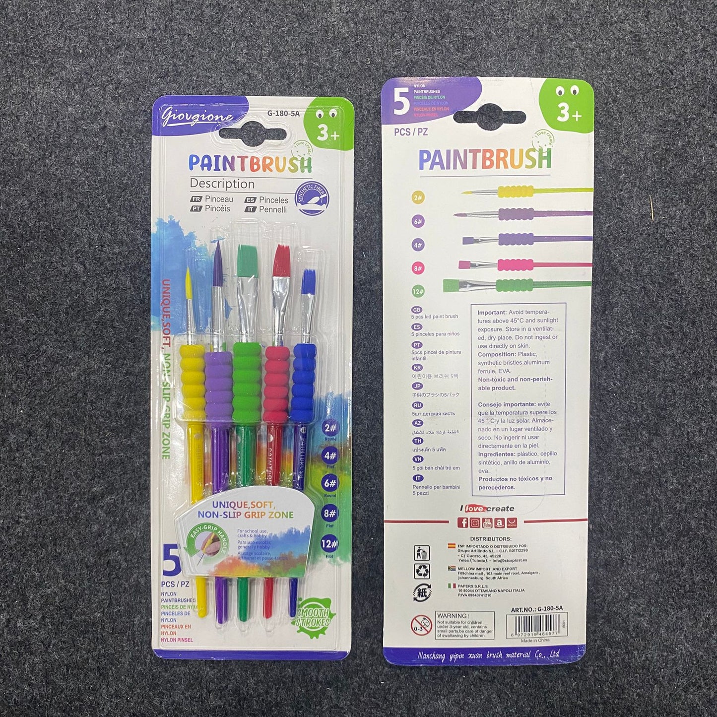 AM7525 Giorgione Nylon Paintbrush Set with Easy-Grip Handles Set Of 5-Piece
