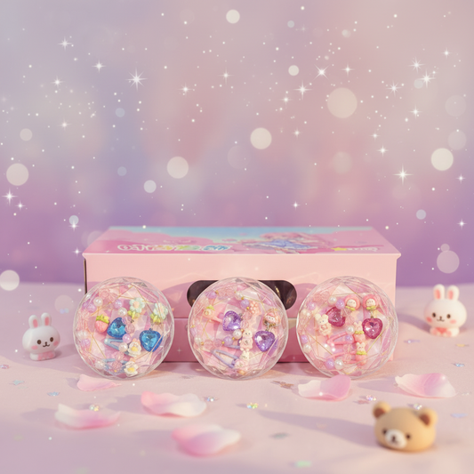AM7562 Dreamy Crystal Style Jewelry and Hair Accessory Set for Kids in Round Gem Case