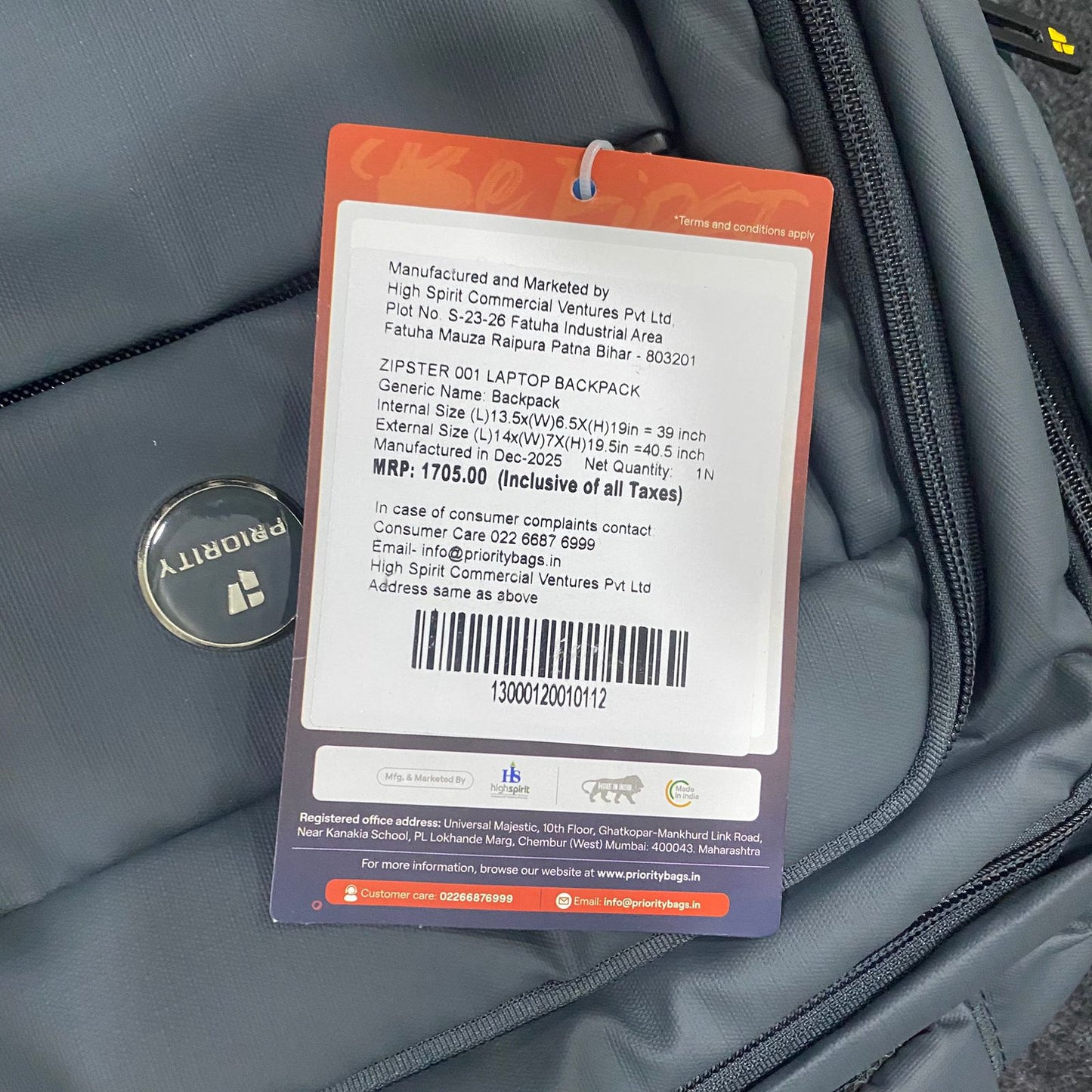 AM7604 Priority Zipster 001 Premium Laptop Office and College Backpack with Rain Cover