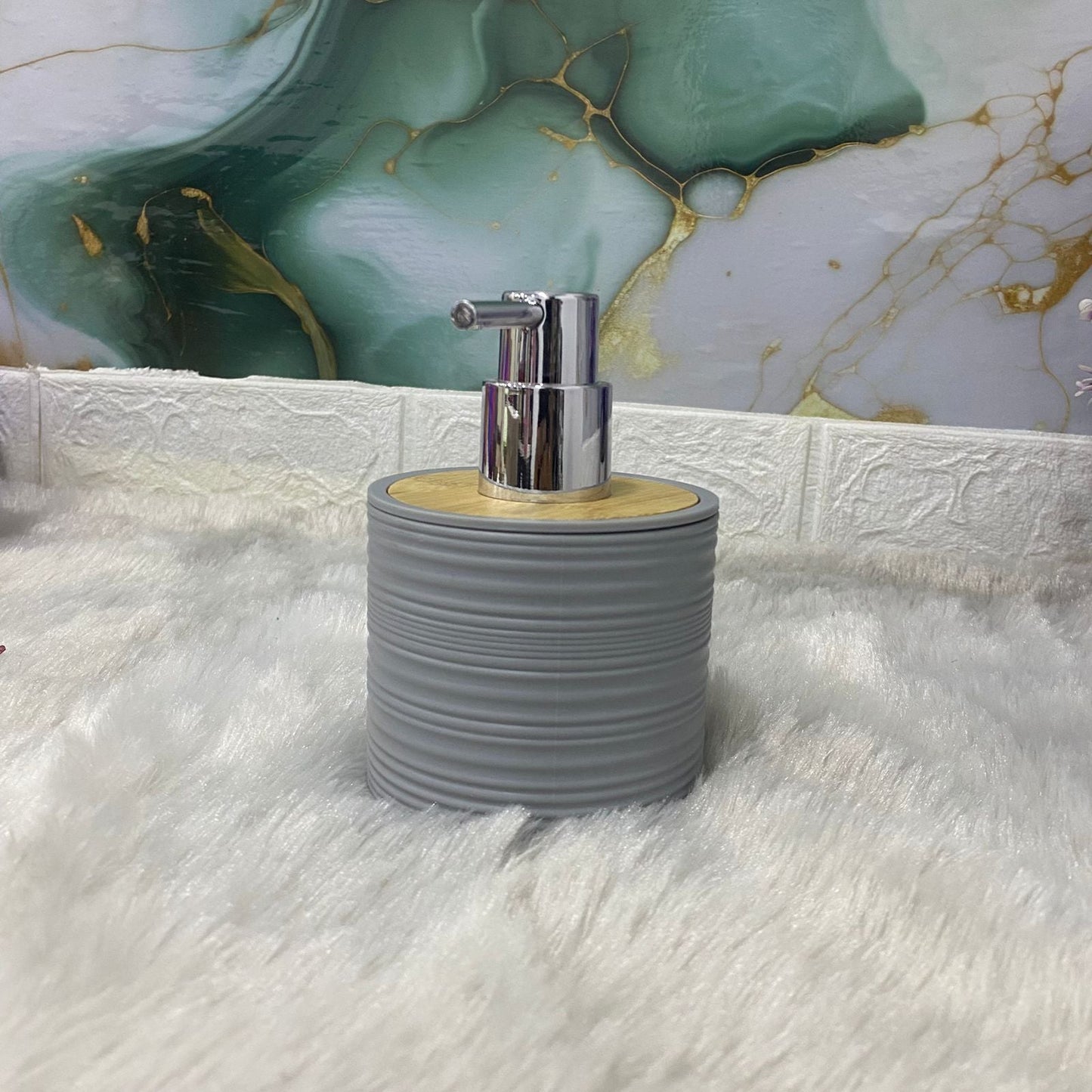 AM7633 Modern Ceramic Liquid Soap/Shampoo Dispenser with Bamboo Top for Bathroom and Kitchen Counters