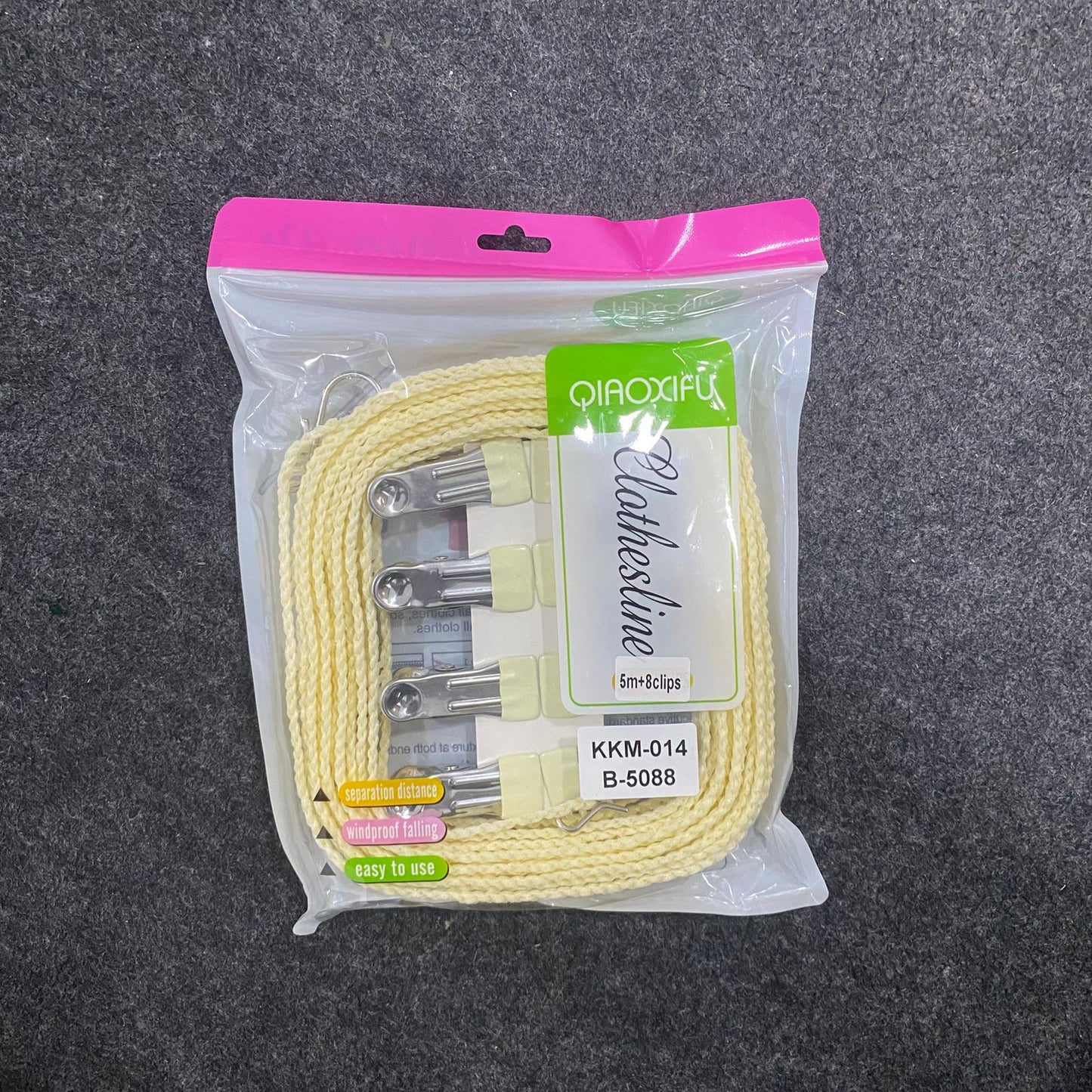 AM7672 Qiaoxifu Travel Portable Windproof Clothesline Rope With Hooks And 8 Metal Clips