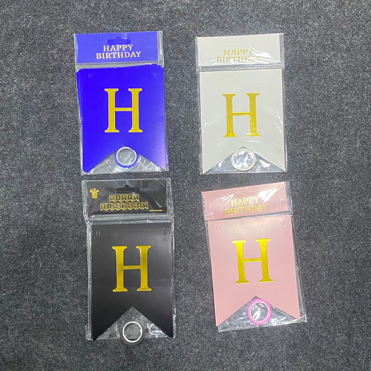 AM7675 Metallic Gold Foil Happy Birthday Paper Banner Decoration Set with Hanging Ribbon String