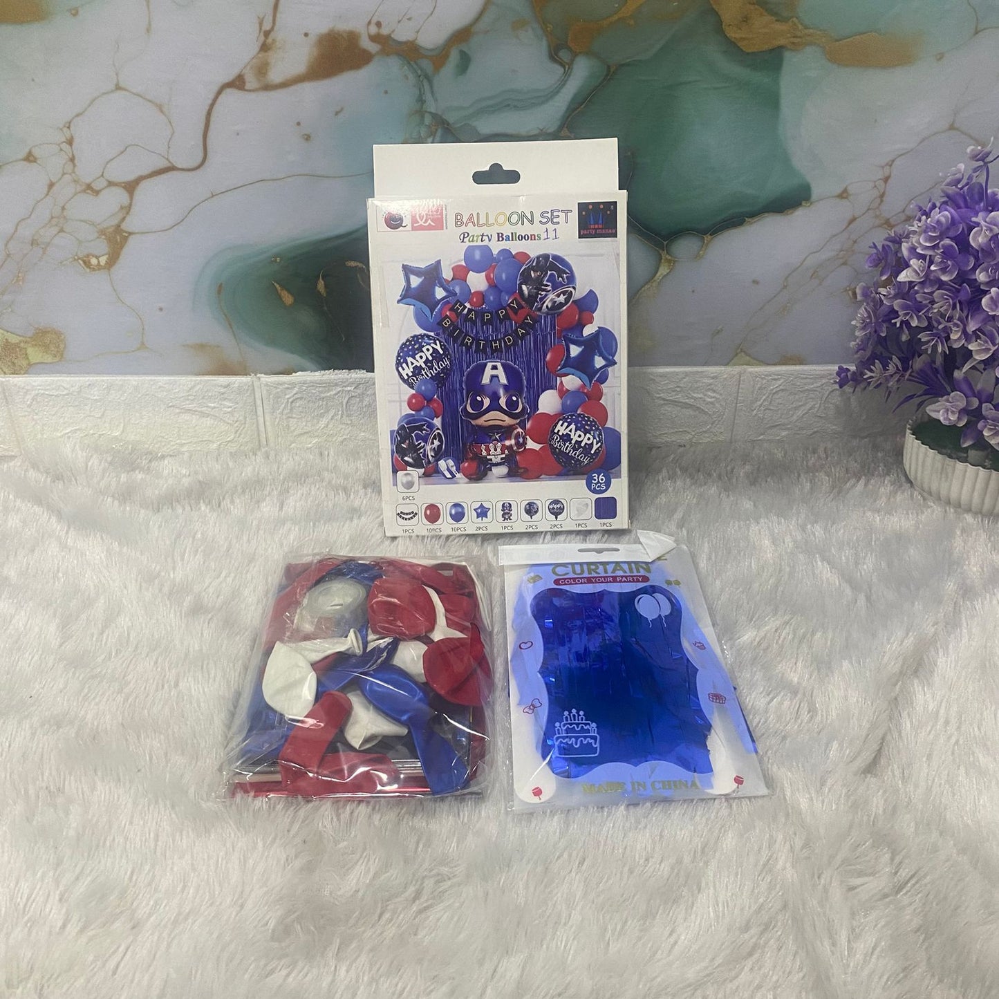 AM7684 Superhero Theme Birthday Balloon Decoration Set With Foil Curtains For Kids Party Decoration