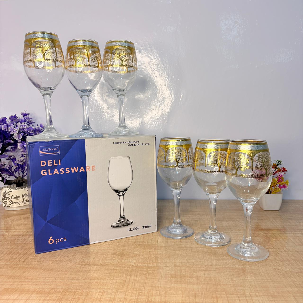 AM7740 Premium Elegant Clear Stemmed Wine Goblet Glassware Set of 6 Pieces for Dining