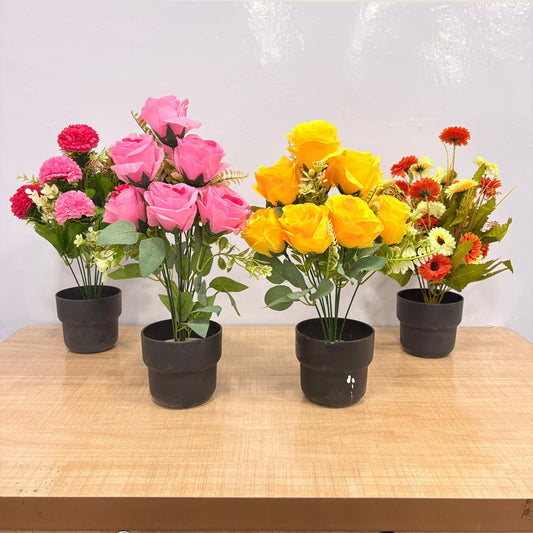 AM7765 Mix Vibrant Artificial Potted Flower Assortment (Pack Of 1)