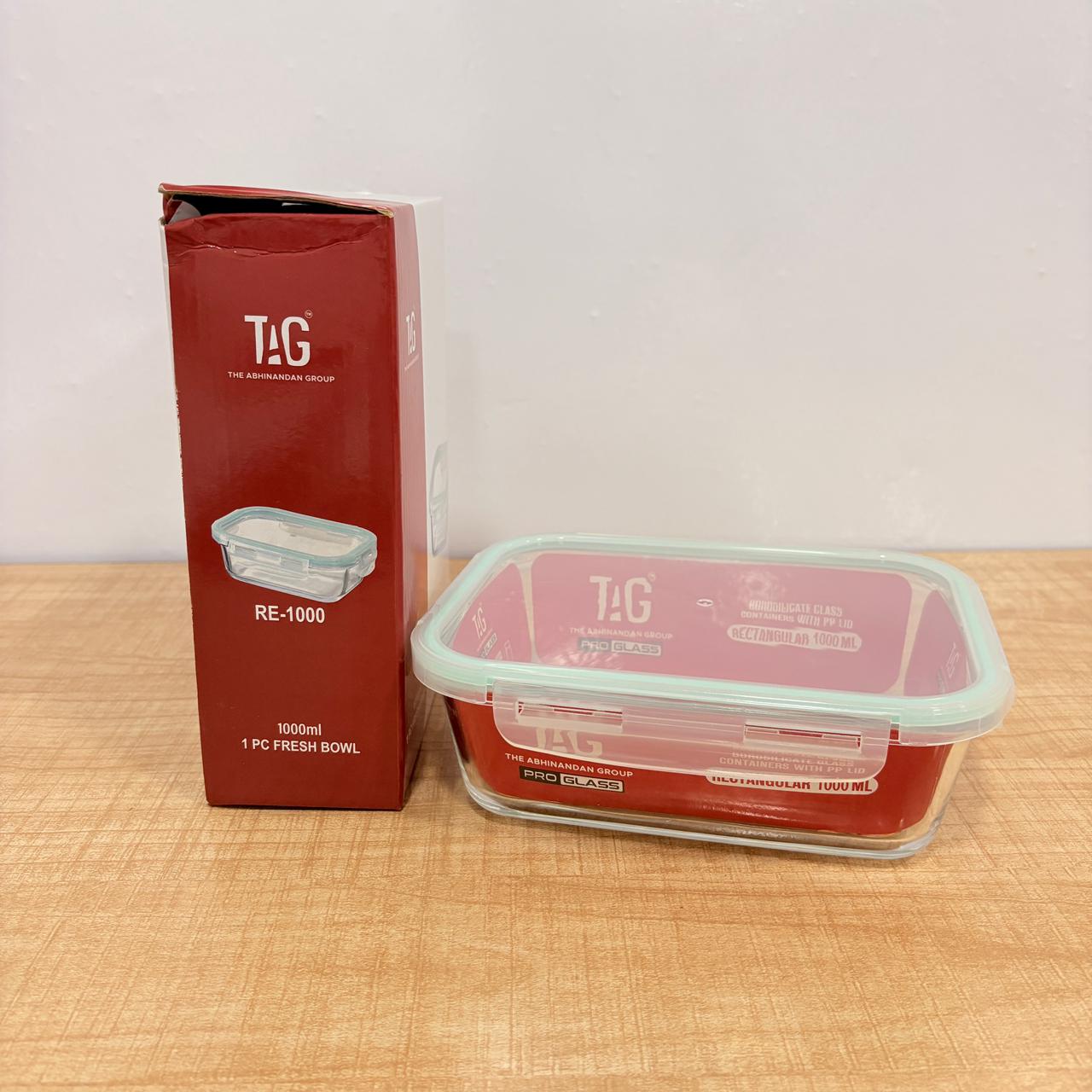AM7800 TAG RECTANGULAR BOROSILICATE GLASS FOOD CONTAINER WITH AIRTIGHT SEALABLE LID 1000ML CAPACITY