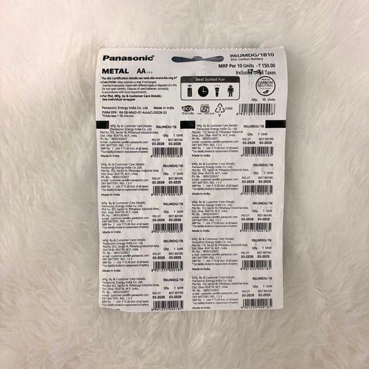 A06569 Panasonic AA Metal Zinc Carbon Batteries (1.5V, Pack of 1)