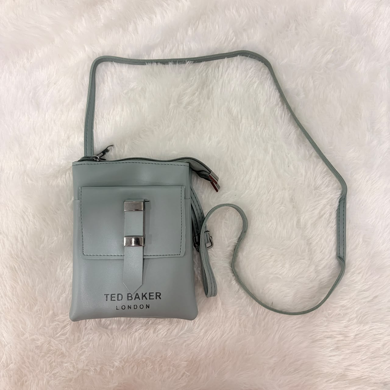 A06694 Ted Baker Sage Green Mini Leather Crossbody Phone Bag