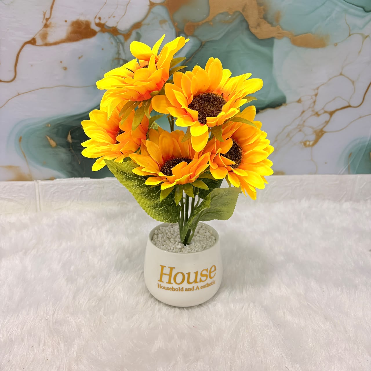 A06684 Mini Artificial Sunflower Plant in Ceramic Pot for Home & Desk Decor