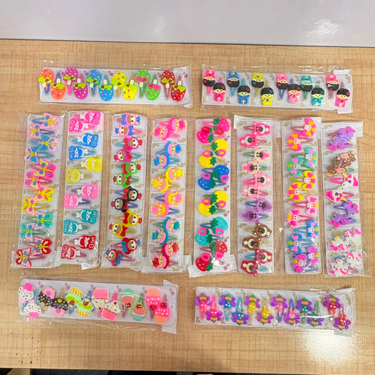 A06713 Cute Cartoon Hair Clips Set for Kids & Girls – Colorful Snap Hair Pins with Dessert, Animal & Character Designs