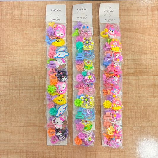 A06714 Cute Cartoon Hair Accessory Set – Mini Claw Clips & Elastic Hair Rubber Bands for Girls (4-Piece Pack)
