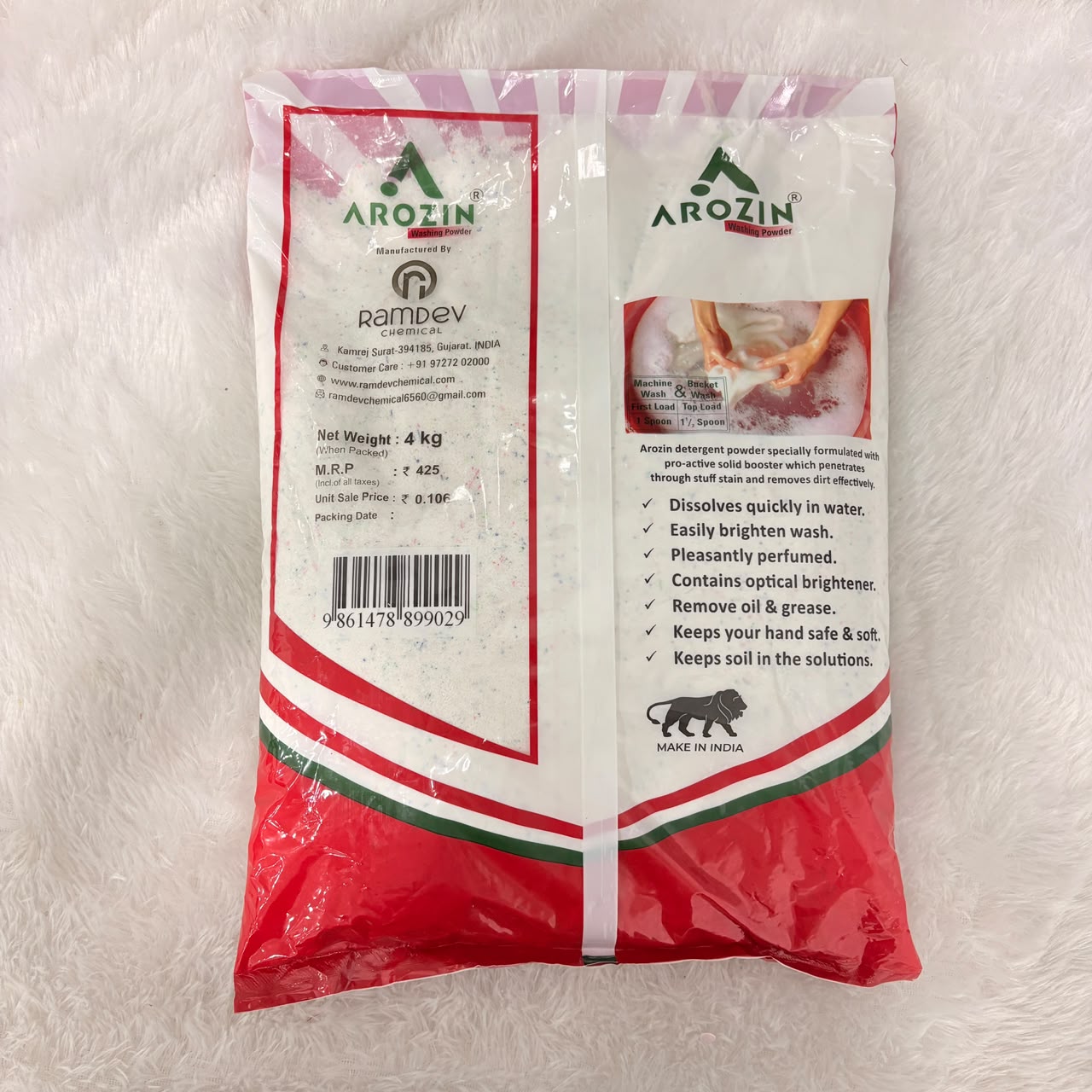 A06729 Arozin New & Improved Washing Powder – 4 kg Pack | Machine & Bucket Wash Detergent