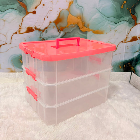 A06752 3xl Clear Plastic Transperent Organizer Box with Purple Lid & Carrying Handle