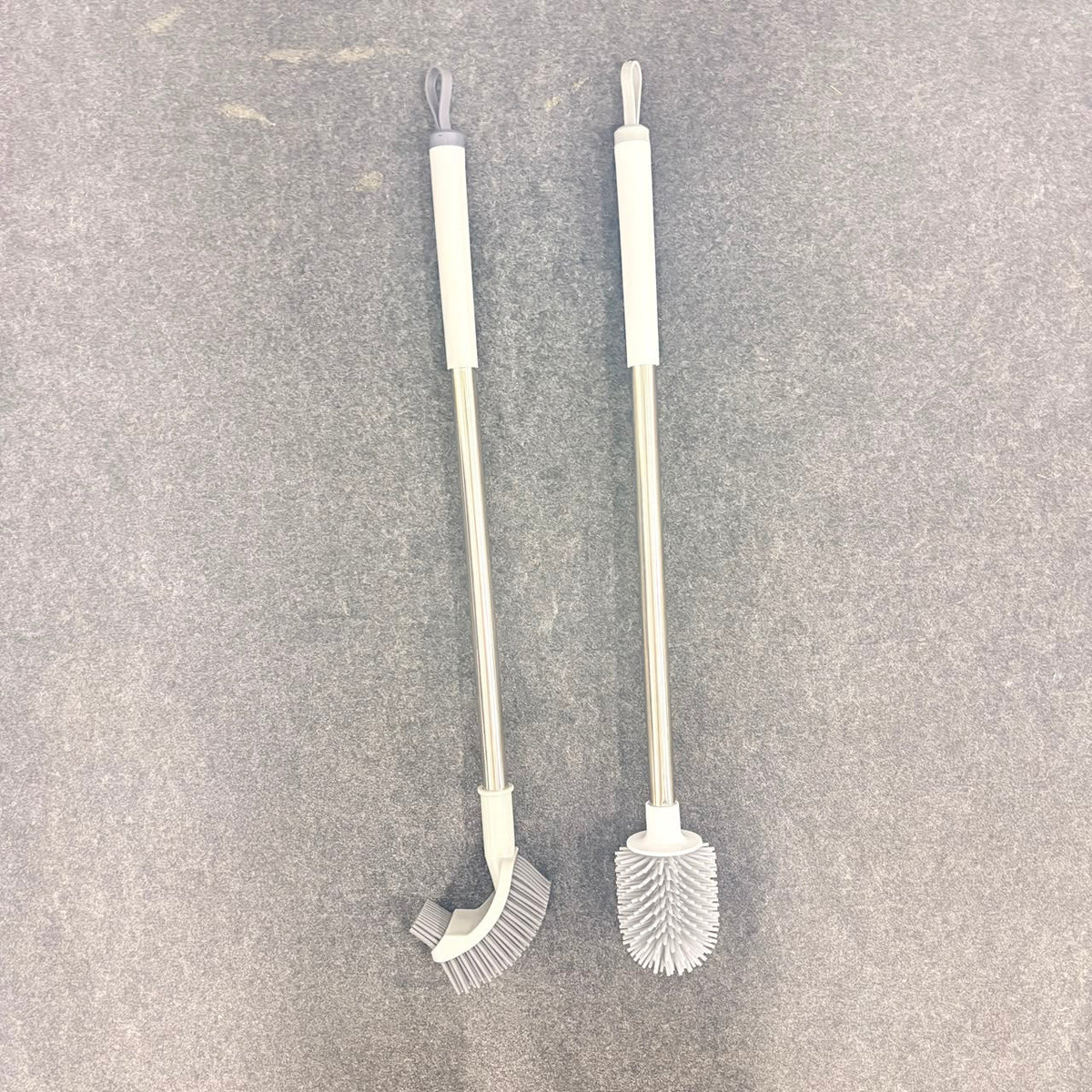 A06961 2 in 1 Long Handle Stainless Steel Toilet Brush Set with Silicone & Curved Bristle Heads