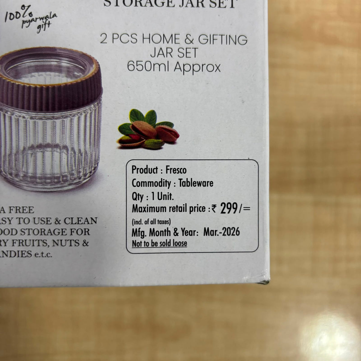 A06987 Fresco Glass Storage Jar Set with Green Lids (650ml, Pack of 2)
