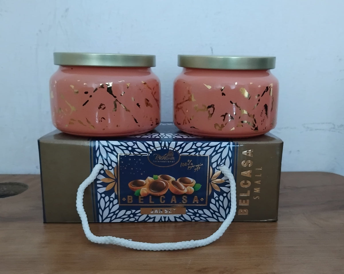 AM3068 Belcasa jars tableware Small Round Printed Glass Jar Set