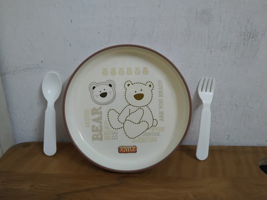 AM3280 Teddy Meal Serving Plate Color & Designs Availablity As Per Stock Plastic For Baby's Plate 3 Piece