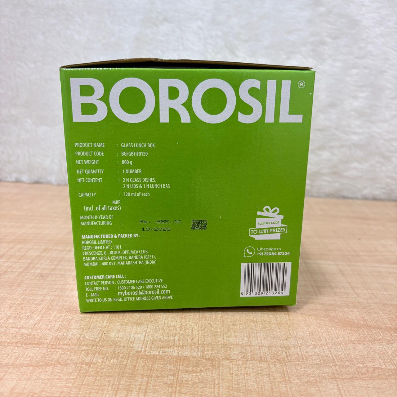AM3696 Borosil 320ml Square Lunch Box with Bag Set of 2