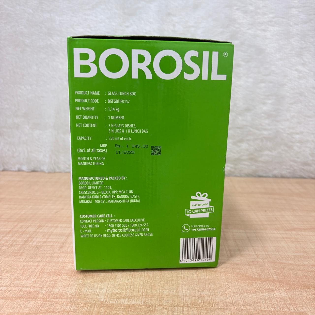 AM3694 Borosil Square 320ml Microwavable Glass Lunch Box Set Of 3