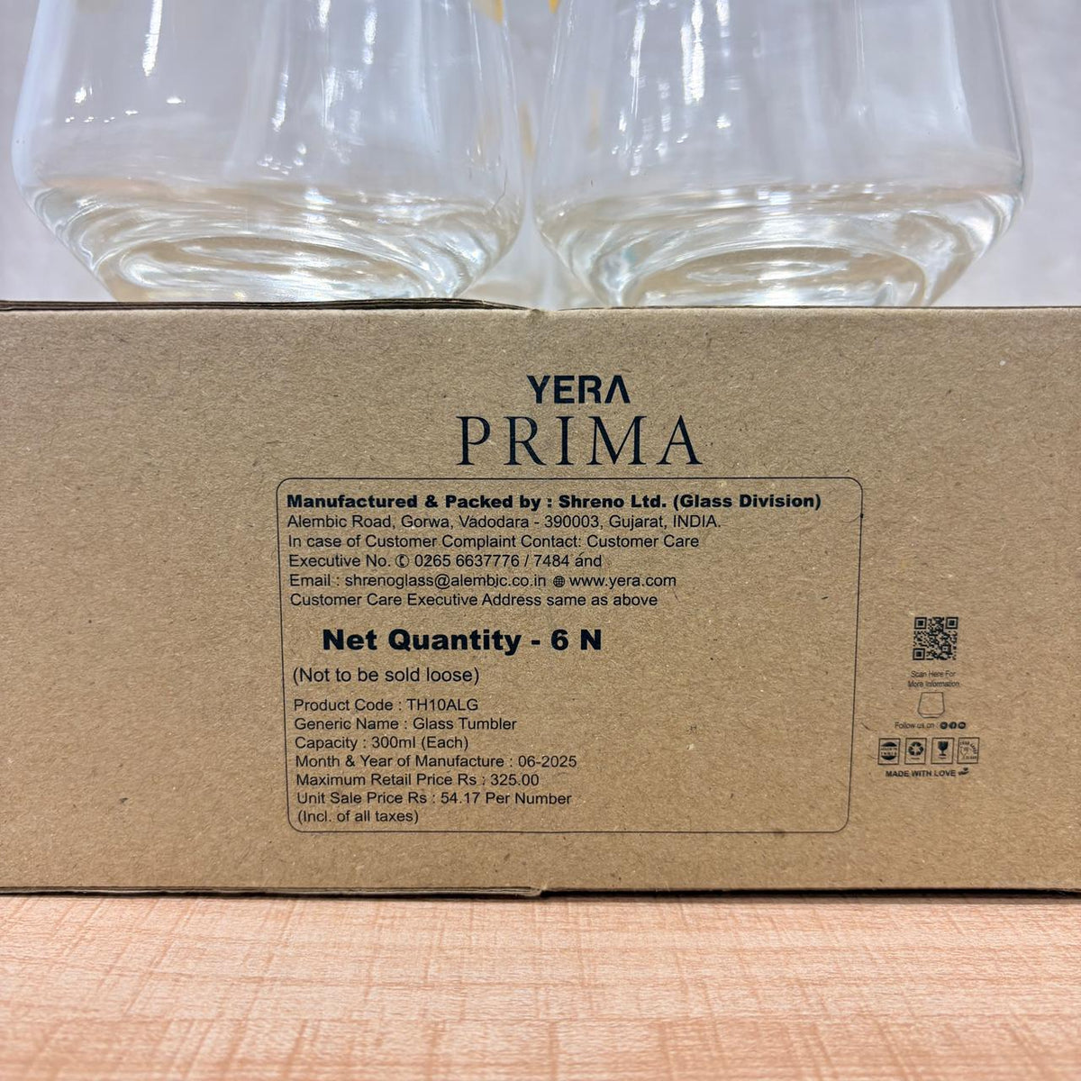 AM5210 YERA Prima OAK Whisky Glass Set of 6 Pcs - Each 300ml