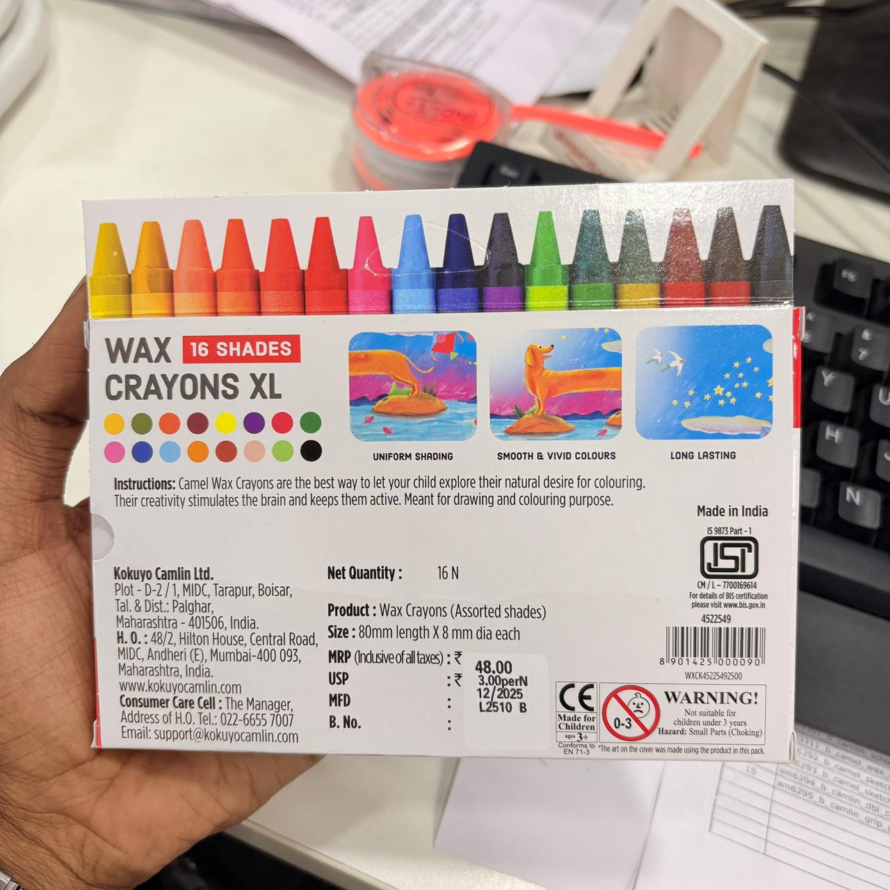 AM3311 Camel Wax Crayons Extra Long 16 shades