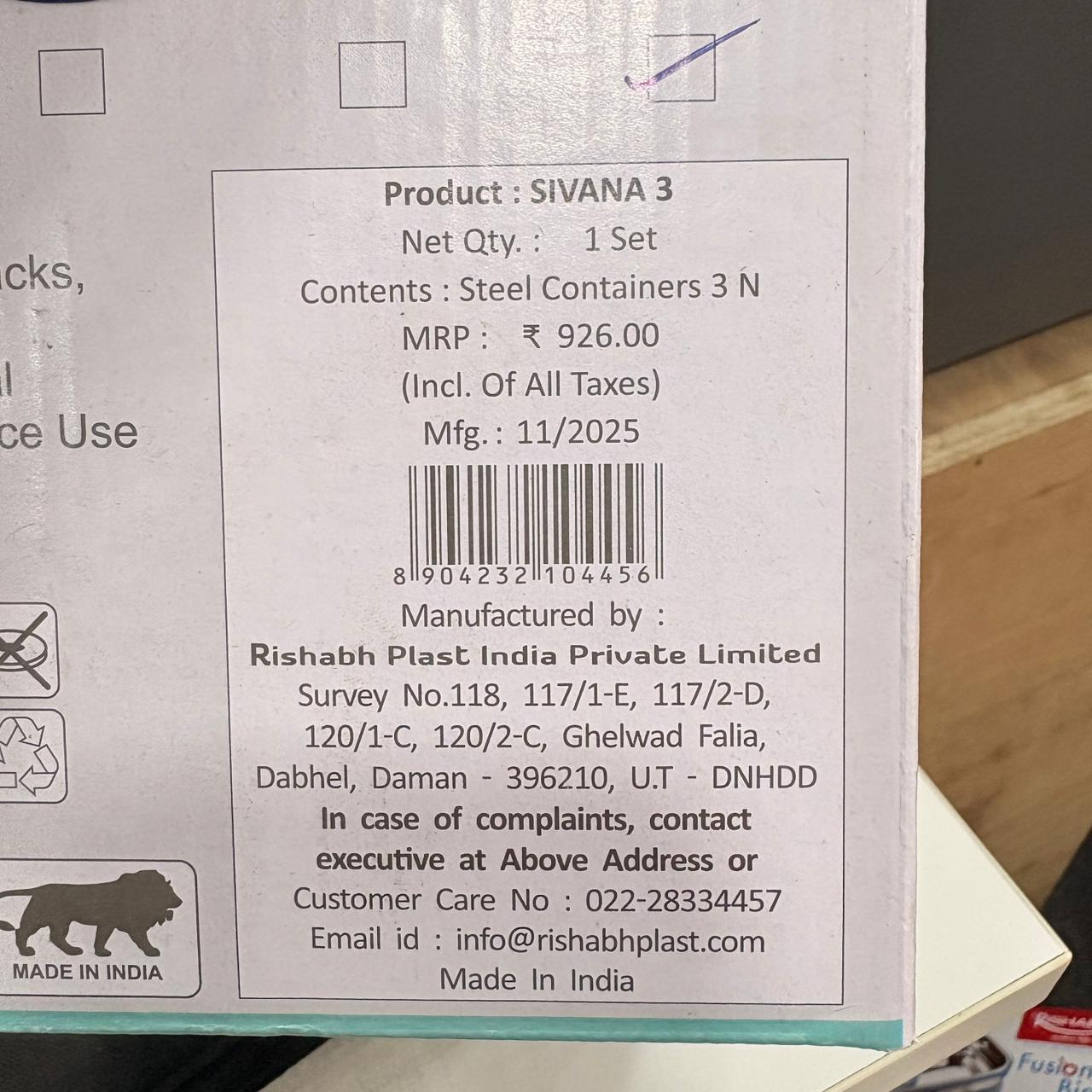 Di0174 Rishabh Sivana 3 Thermo Steel Lunch Box with Virgin Plastic Outer Case