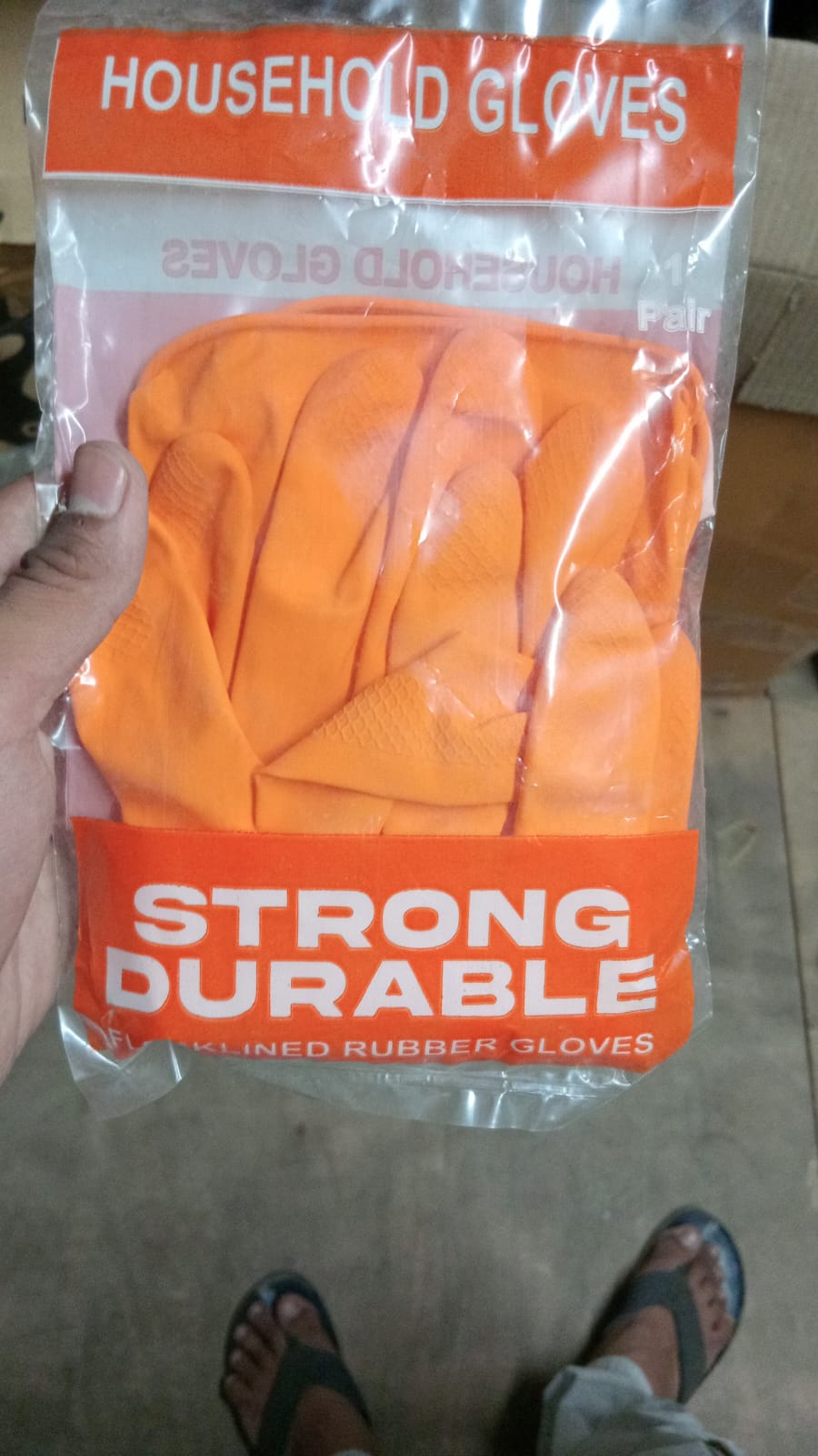 3150 1 Pair Flock line Reusable Rubber Household Hand Gloves - Orange