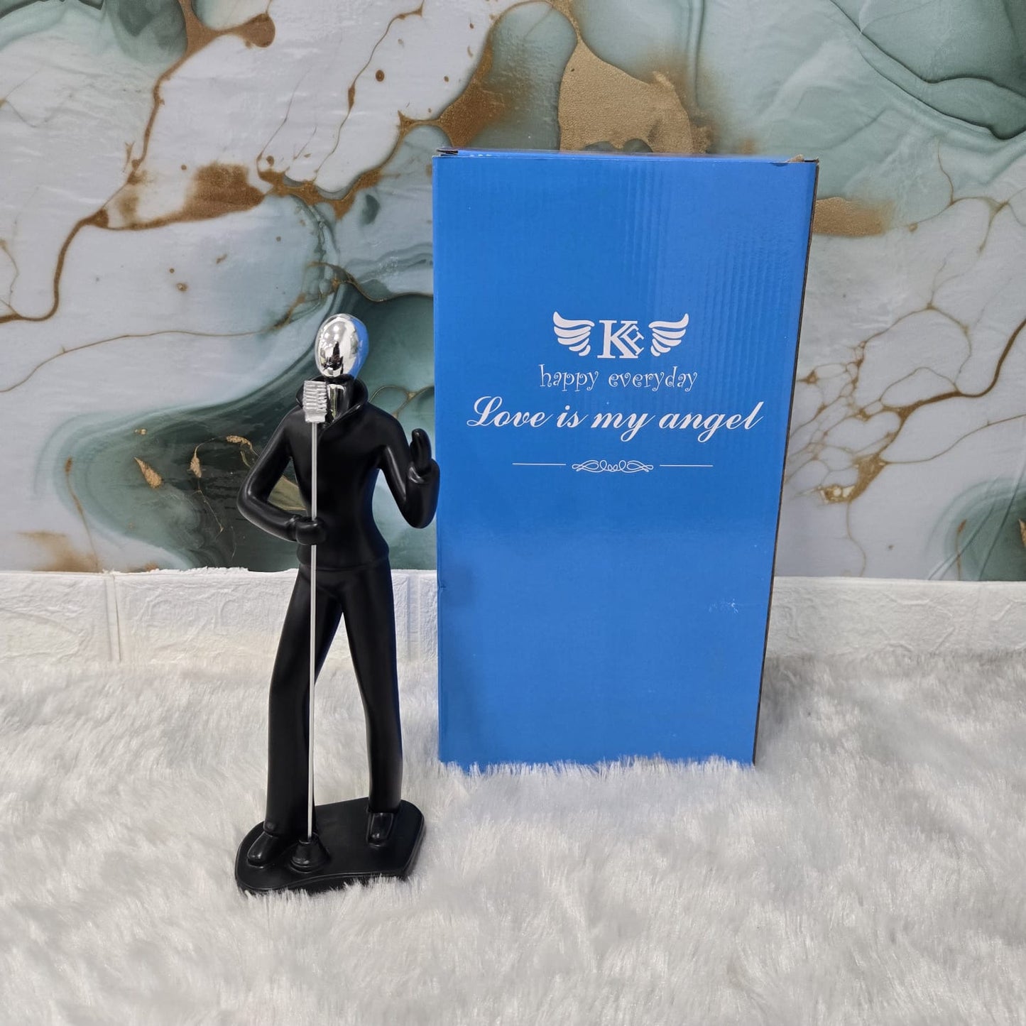 AM6133 Modern MicMan Singer Figurine Showpiece – White & Silver Decorative Idol
