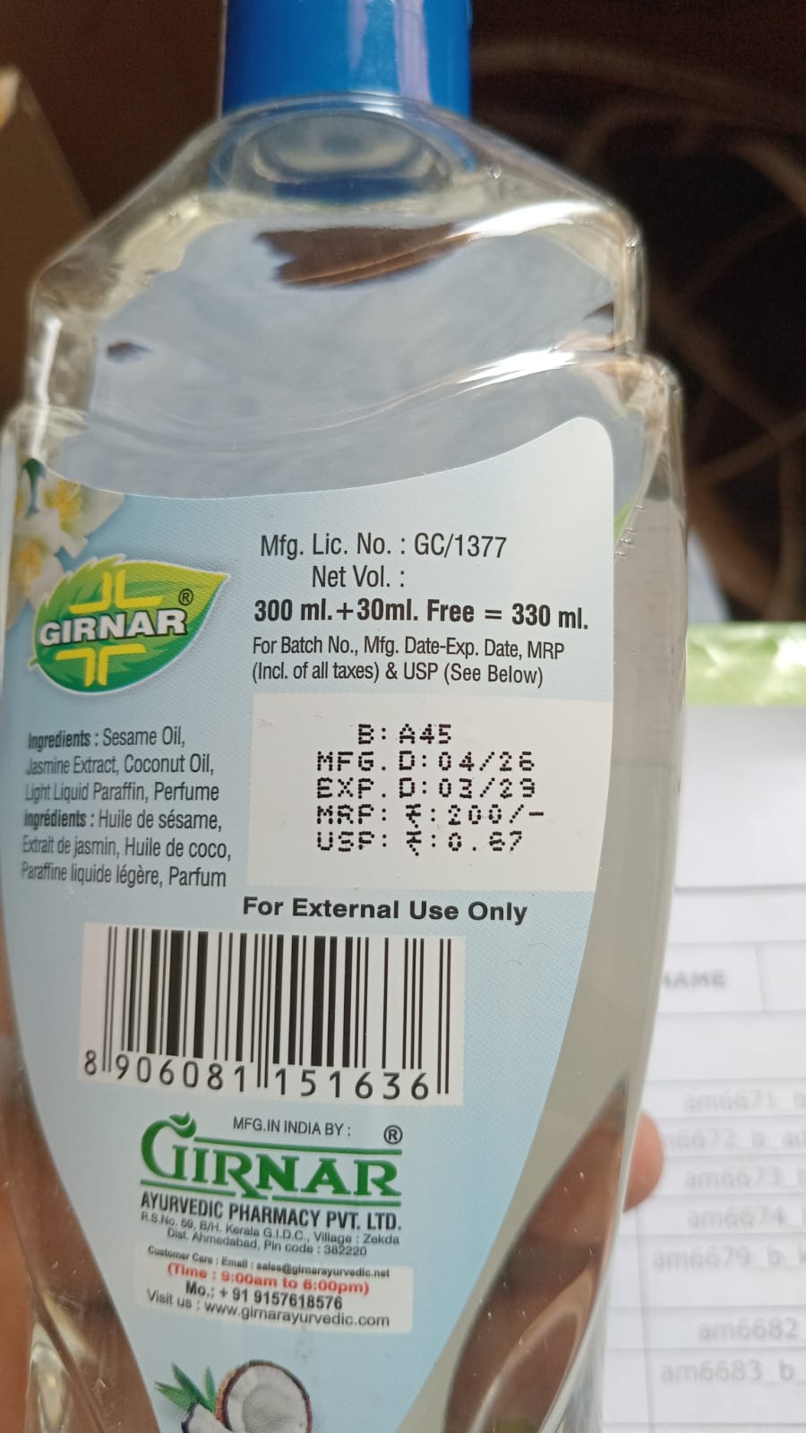AM6674 Girnar Jasmine Non-Sticky Hair Oil - 300ml