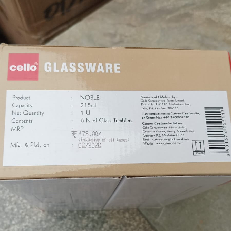 AM6565 Cello Noble K-Series Glass Tumbler Set - 215ml (Set of 6)