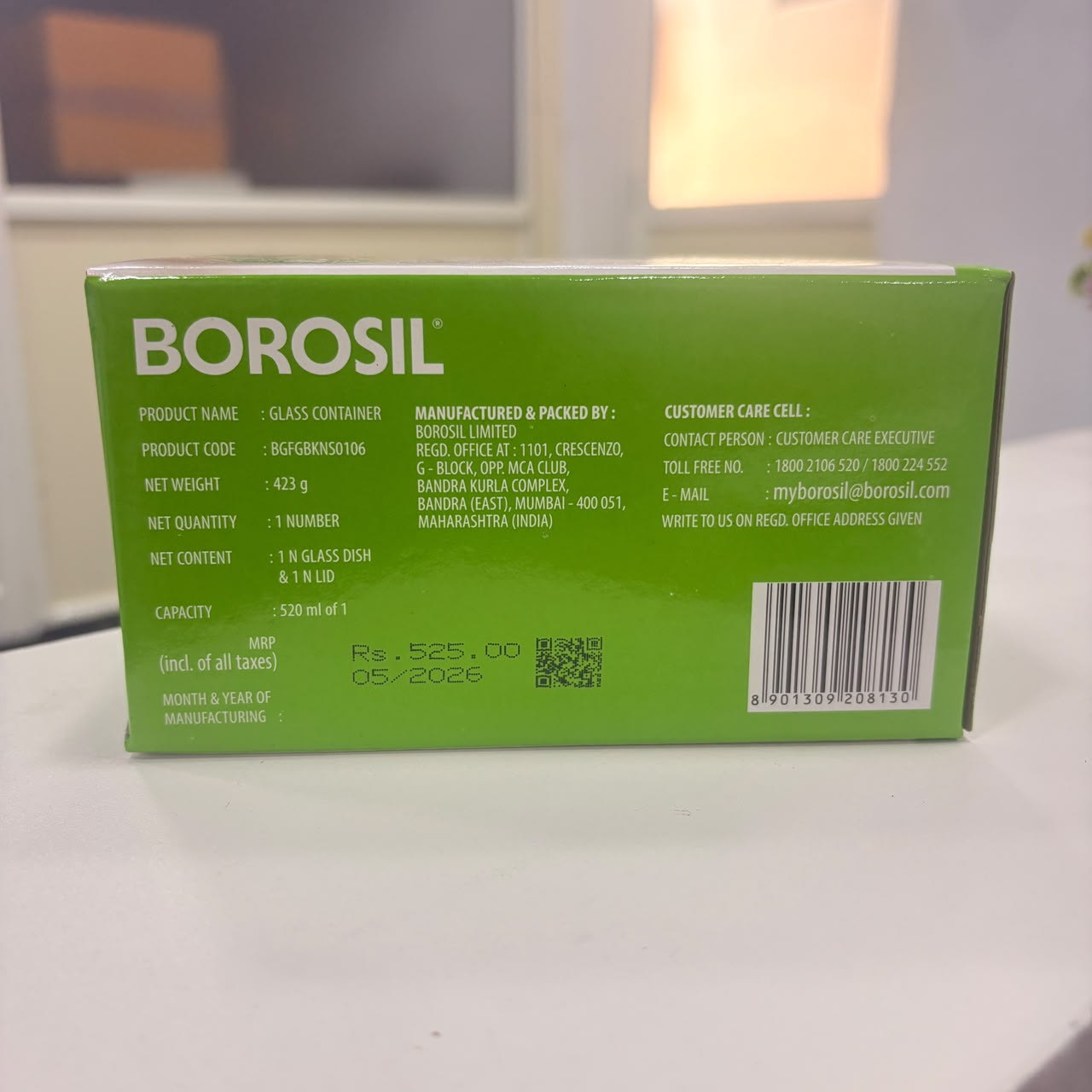 AM6193 Borosil Klip N Store Square Glass Container - 520 ml with Air Tight Lid