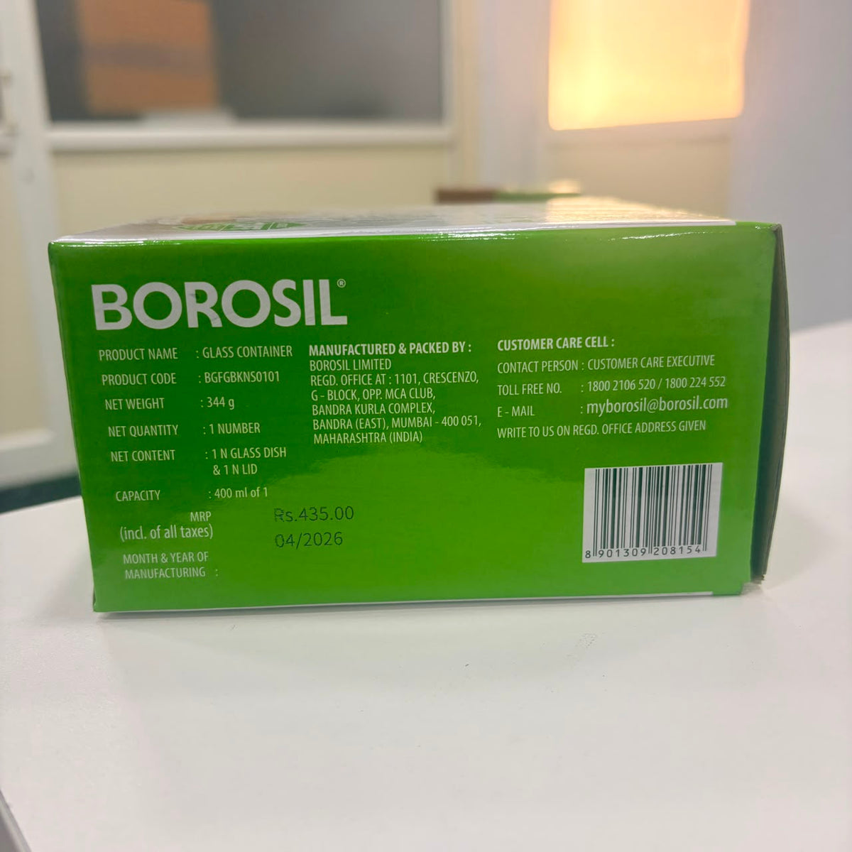 AM3702 Borosil Round 400ml Glass Storage Container For Kitchen 1 Pcs