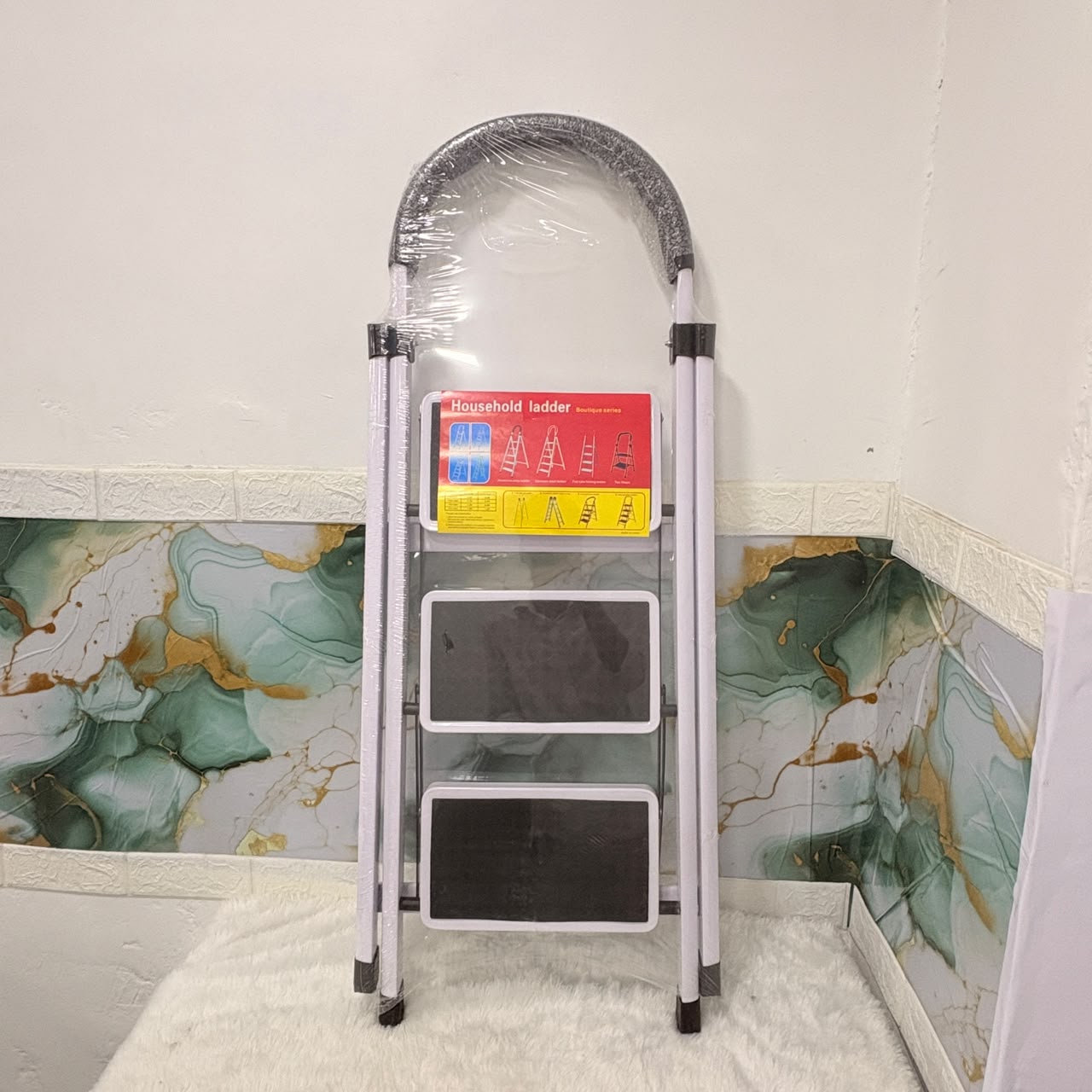 A06591 SJD-3S White Metal 3-Step Climbing Ladder