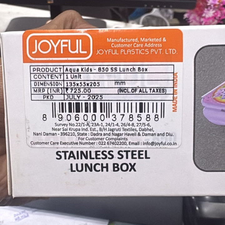 AM3269 Joyful Deluxe Lunch Box with Spoon 850 Stainless Steel Color & Design Availablity as per Stock For collage, office School 1 Piece