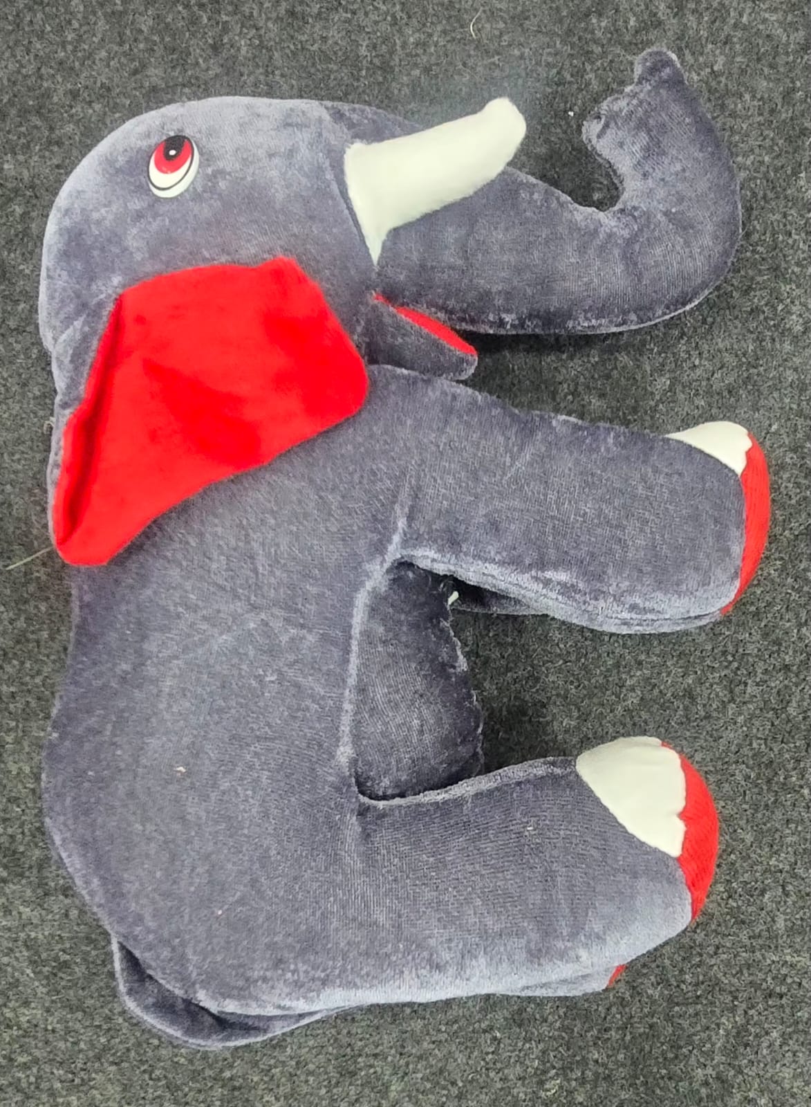 AM6955 Plush Elephant Soft Toy with Contrast Red Ears and White Tusks