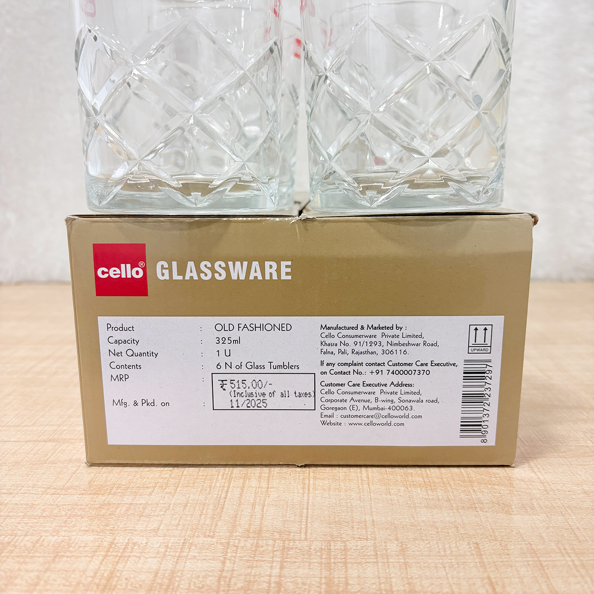 AM6561 Cello Glassware Old Fashioned K-Series Glass Tumblers (325ml, Set of 6)