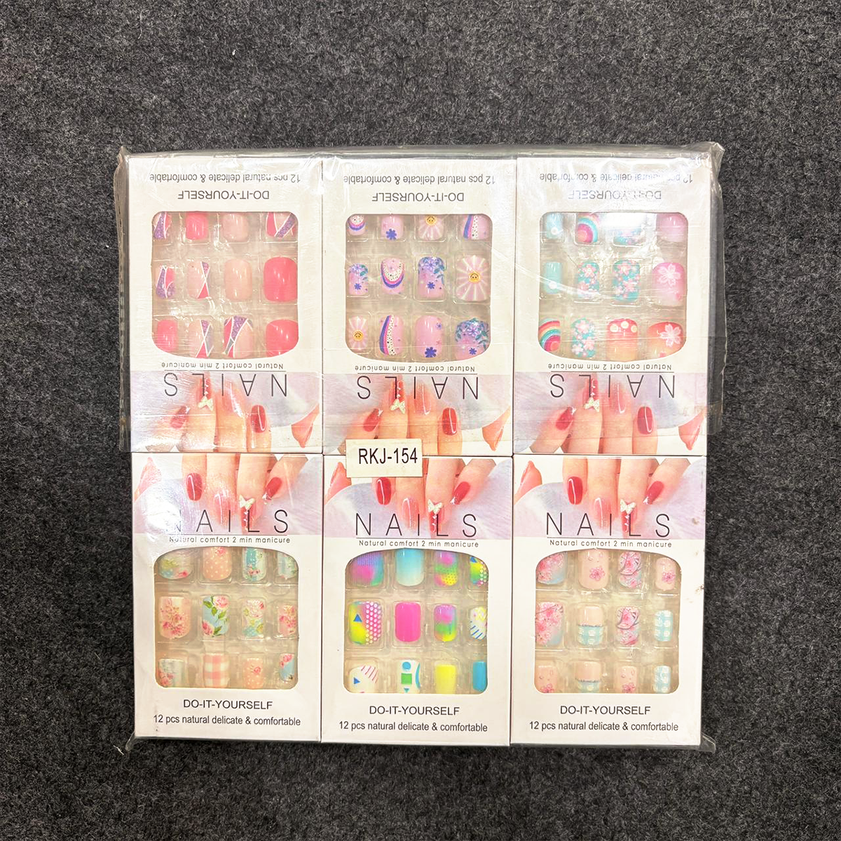 TM0167 Mix-Design Pink & Purple Heart Pattern Press-On Nail Set (12-Piece)