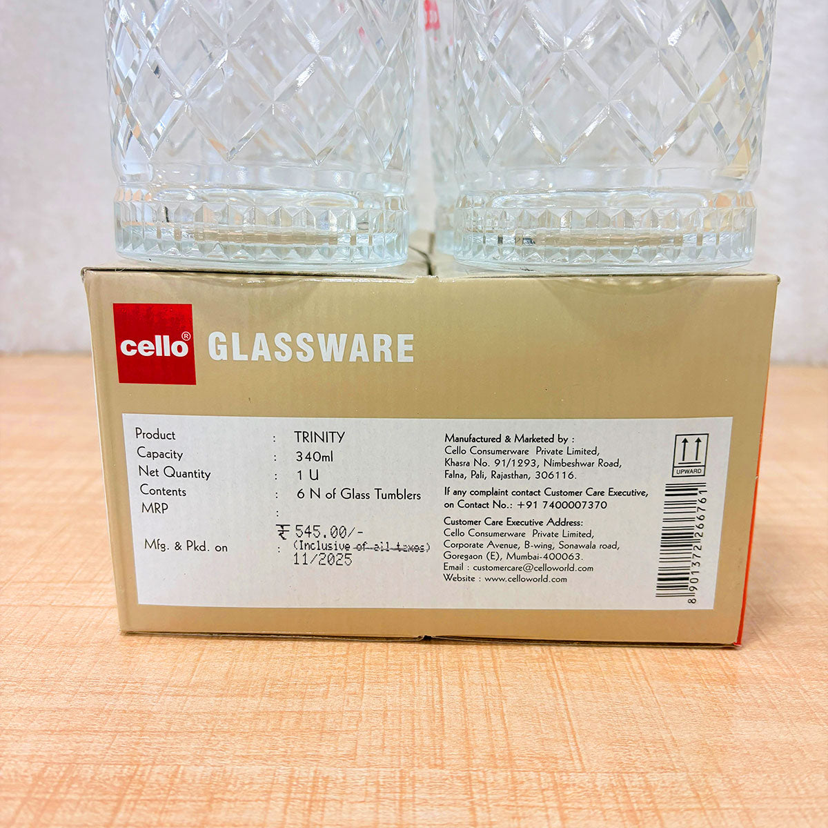 AM6568 Cello Trinity K-Series Glass Tumbler Set - 340ml (Pack of 6)