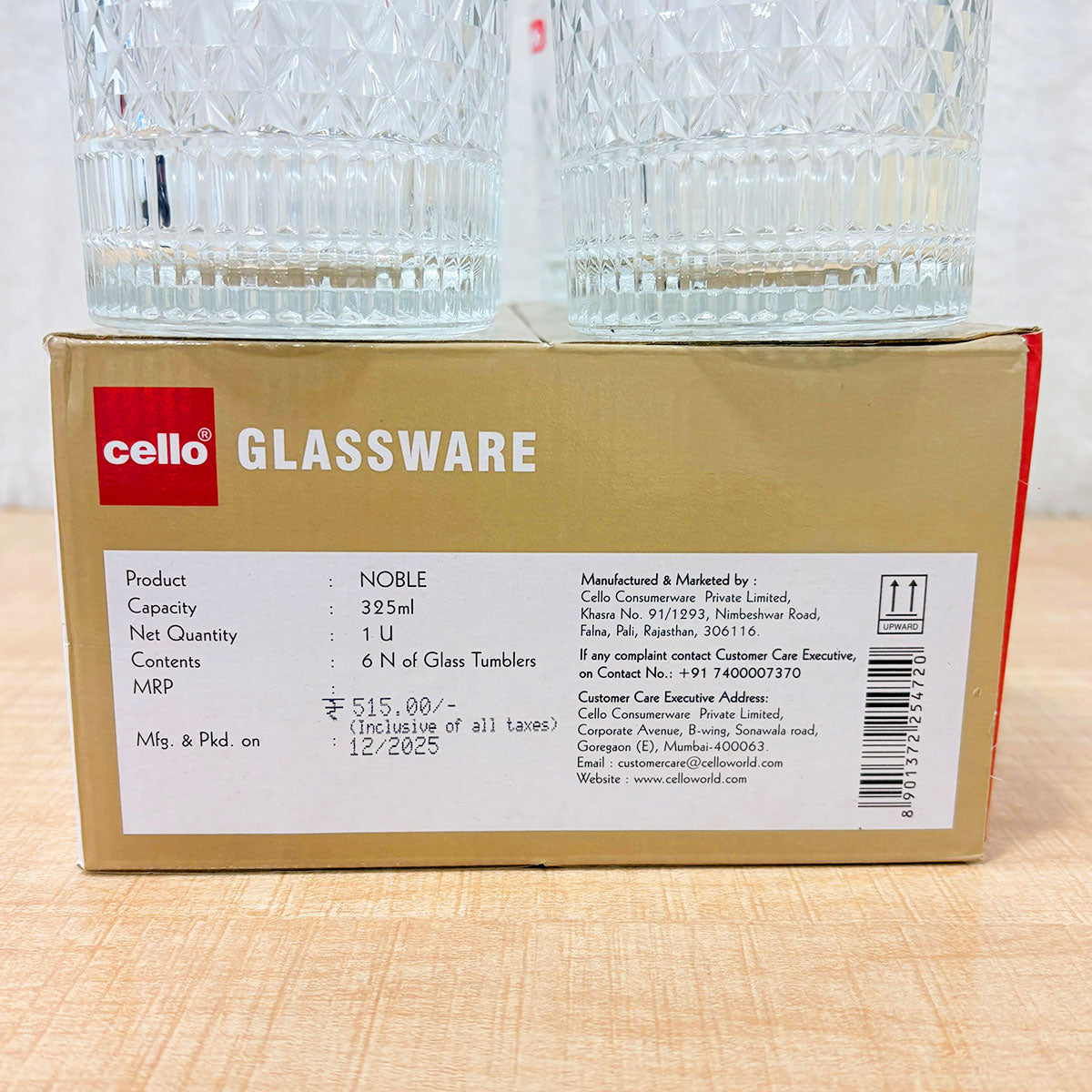 AM6572 Cello Noble K-Series Glass Tumbler Set - 325ml (Set of 6)