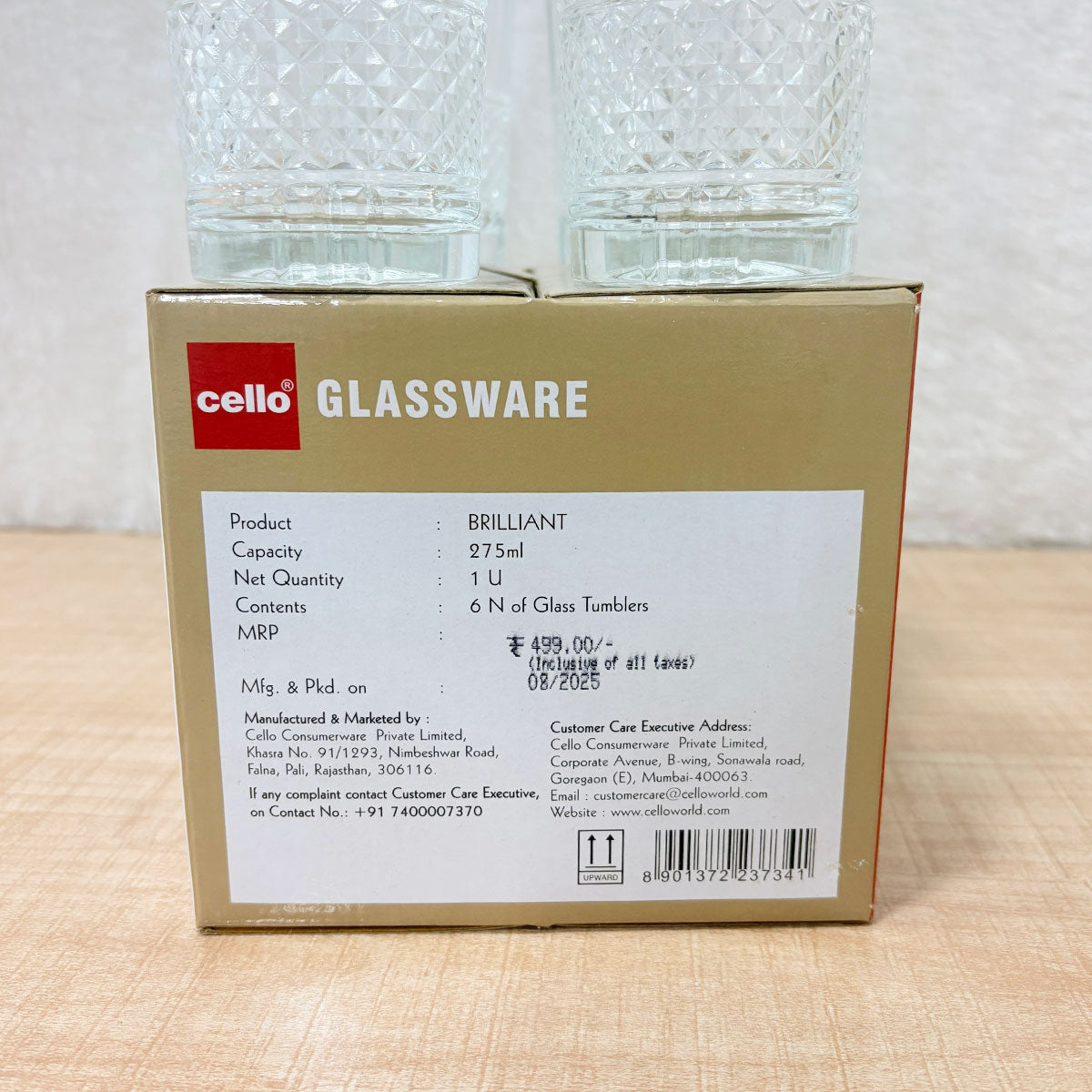 AM6579 Cello Brilliant K-Series Glass Tumbler Set - 275ml (Set of 6)