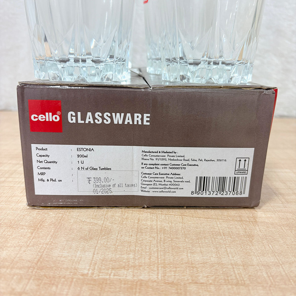 AM6585 Cello Estonia P-Series Glass Tumbler Set (200ml, 6 Pieces)