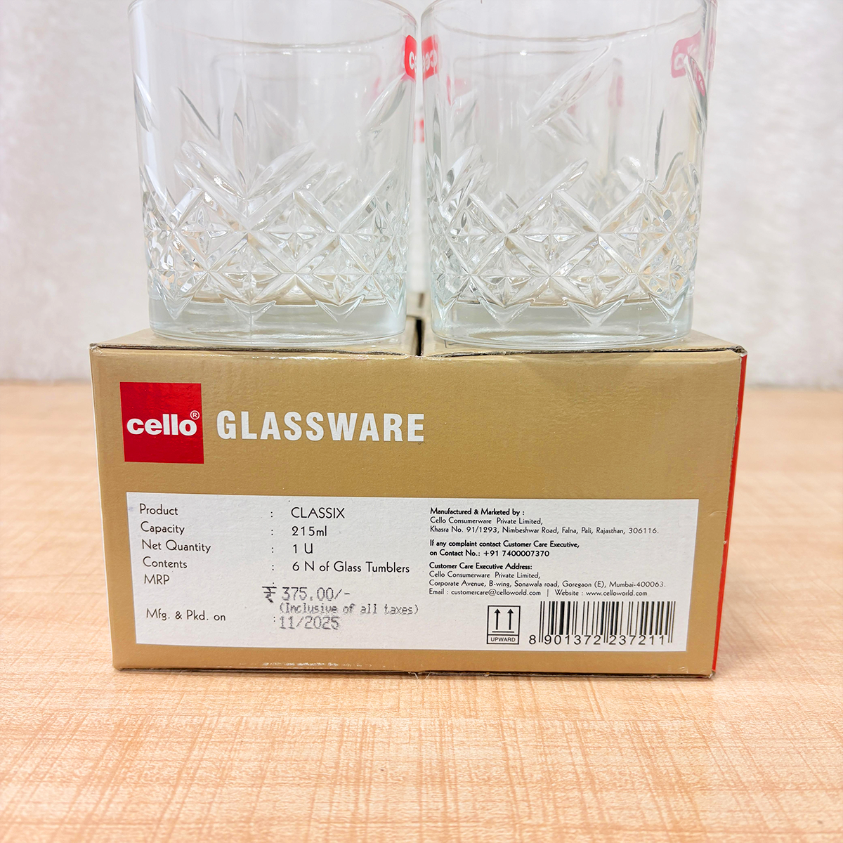 AM6553 Cello Classix K-Series Glass Tumbler Set (215ml, 6 Pieces)