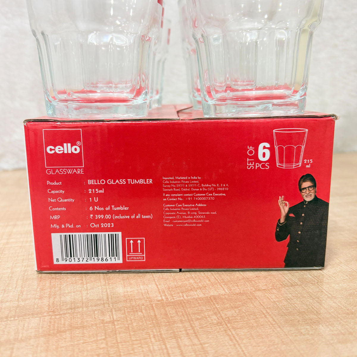 AM6588 Cello Bello Glass Tumbler Set, 215ml (Set of 6)