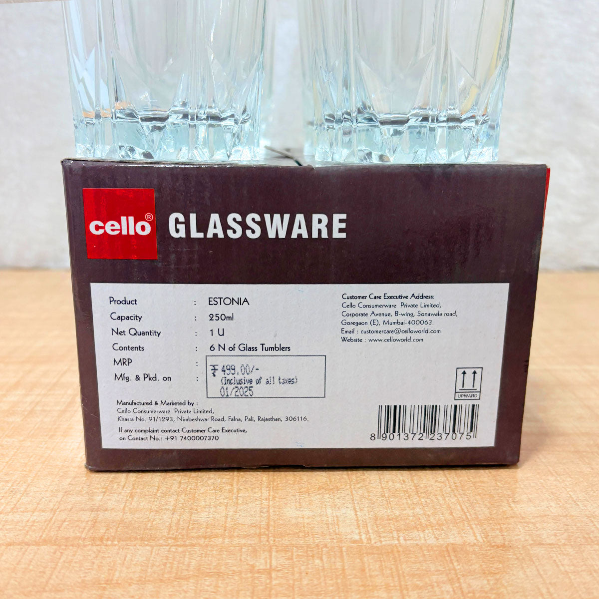 AM6577 Cello Estonia Glass Tumblers, P-Series - 250ml (Set of 6)