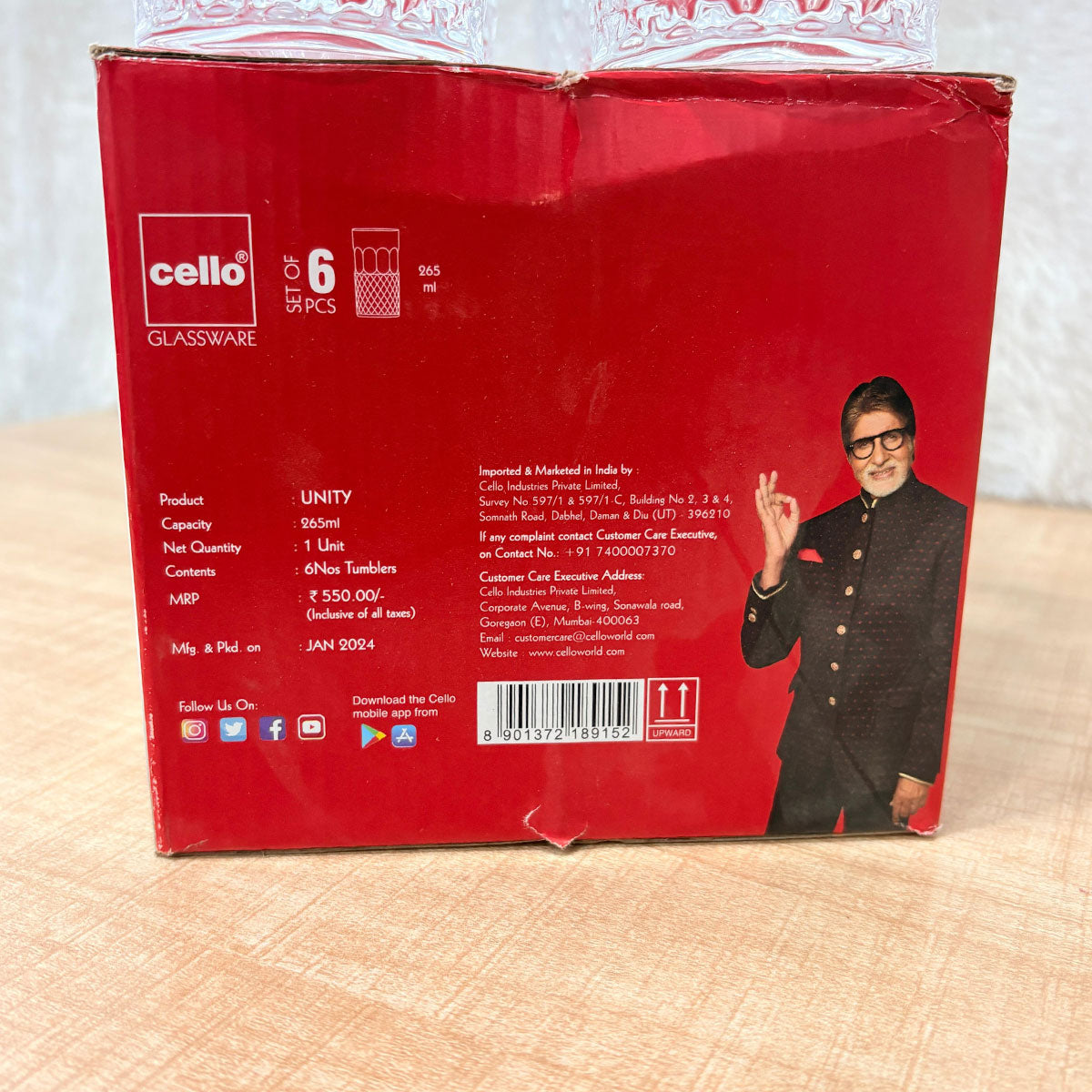 AM6611 Cello Glassware Unity Glass Tumblers - Set of 6 (265ml)