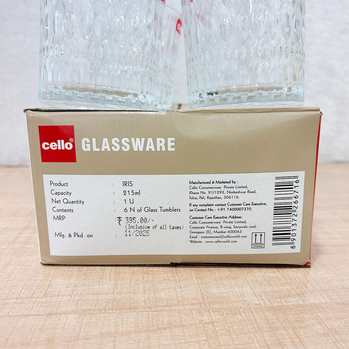 AM6593 Cello Iris K-Series Glass Tumbler Set, 215ml (Set of 6)