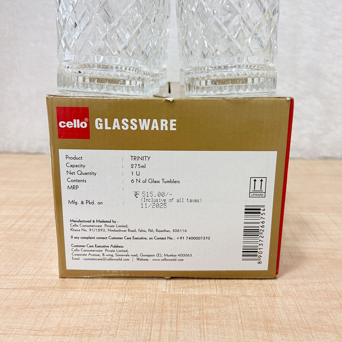 AM6562 Cello Trinity K-Series Glass Tumbler Set, 275ml (Set of 6)